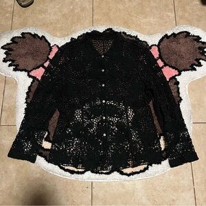 Vintage Black Open Knit Lace Button up Shirt